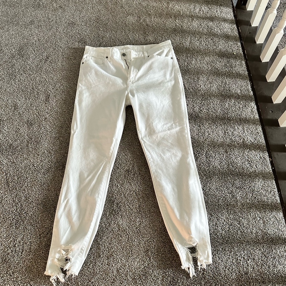 Eunina White Straight Leg Jeans with Distressed Hem